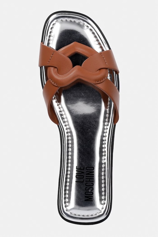 Love Moschino klapki na płaskim obcasie damskie skórzane brązowy JA28092G0OIAX200