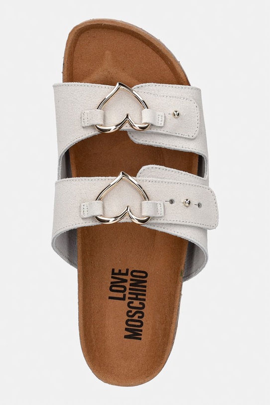 Love Moschino klapki na płaskim obcasie damskie zamszowe beżowy JA28173G0OIG5110