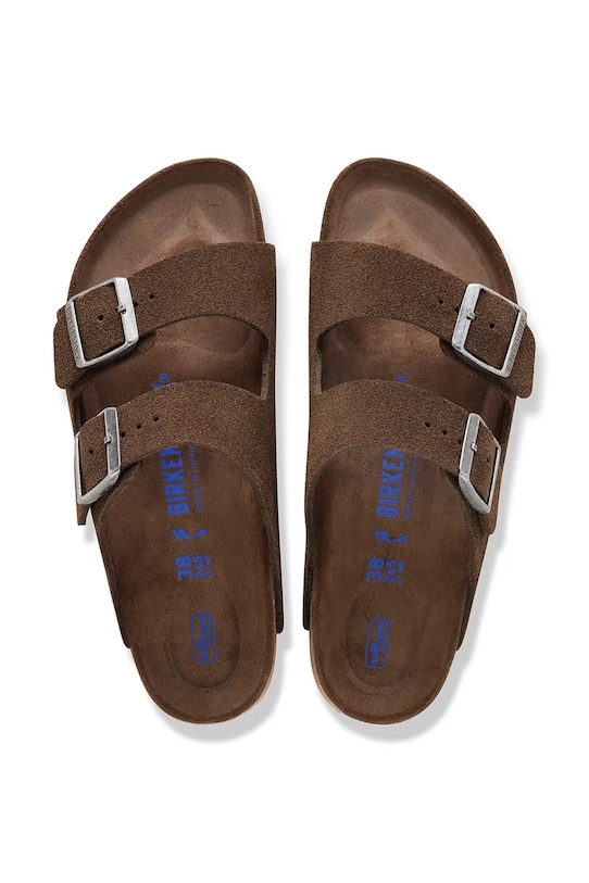 Birkenstock Arizona klapki na płaskim obcasie damskie zamszowe 1031640. brązowy