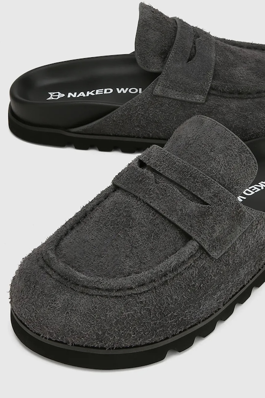 Obuwie Naked Wolfe klapki damskie zamszowe Cord.Dark szary