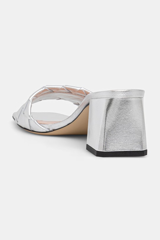 Obuwie Pollini klapki na niskim obcasie damskie skórzane SA28315M0OTH0902 srebrny