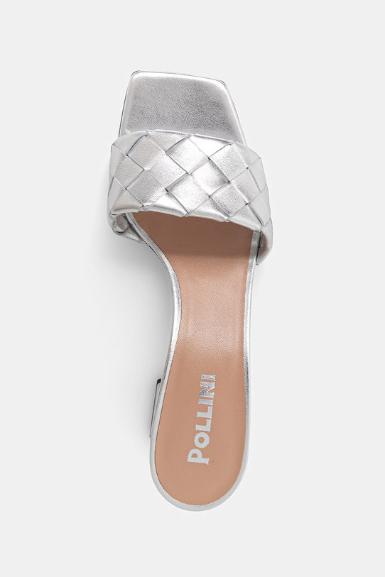 Pollini klapki na niskim obcasie damskie skórzane srebrny SA28315M0OTH0902
