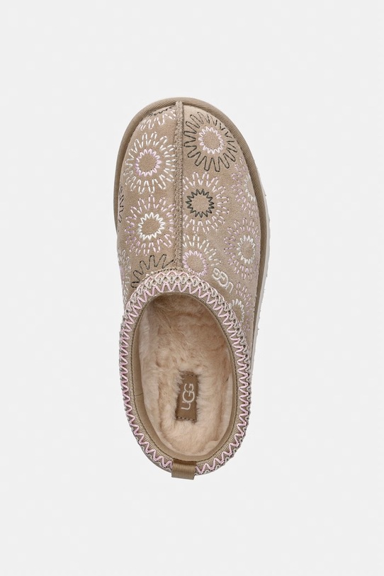 UGG kapcie zamszowe dziecięce TAZZ SUN STITCH beżowy 1175210K