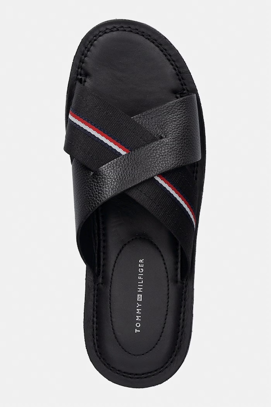 Tommy Hilfiger klapki męskie skórzane CORE HILFIGER LTH CRISS C SANDAL czarny FM0FM05783