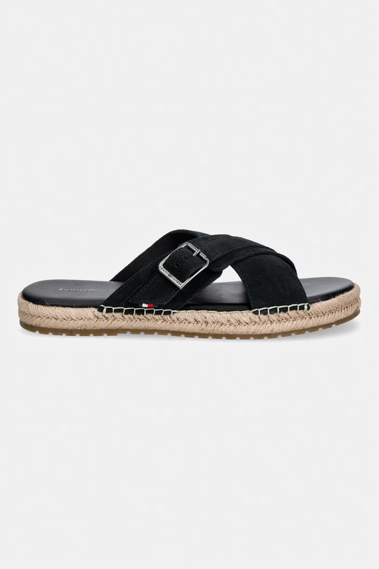 Tommy Hilfiger klapki męskie zamszowe FLEX JUTTE BUCKLE SDE SANDAL FM0FM05772 czarny SS26
