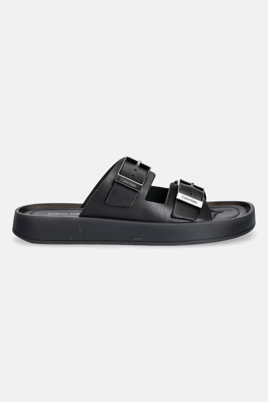 Calvin Klein чехли мъжки от кожа ERGON DOUBLE BAR SANDAL LTH HM0HM02097 черен SS26