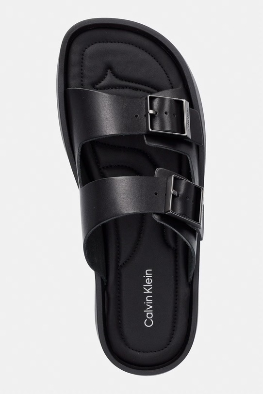 Calvin Klein чехли мъжки от кожа ERGON DOUBLE BAR SANDAL LTH черен HM0HM02097