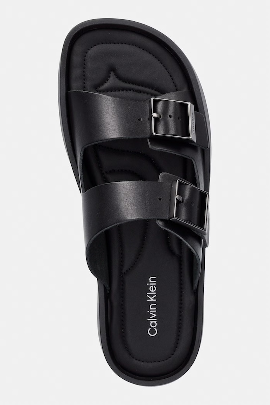 Calvin Klein чехли мъжки от кожа ERGON DOUBLE BAR SANDAL LTH черен HM0HM02097