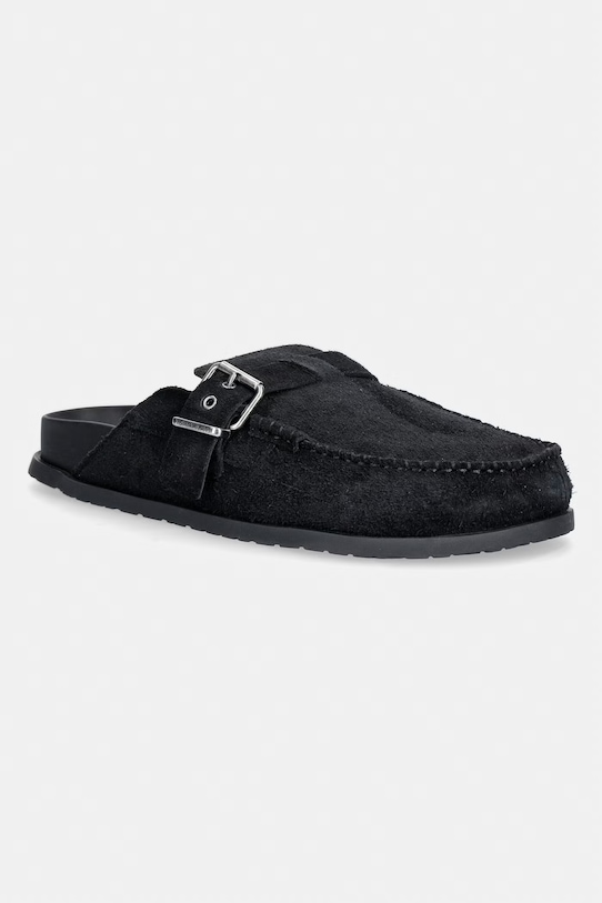 Tommy Jeans klapki męskie zamszowe BIND MULE WASHED SUEDE czarny EM0EM01722