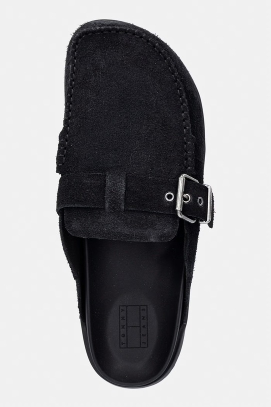 Tommy Jeans klapki męskie zamszowe BIND MULE WASHED SUEDE czarny EM0EM01722