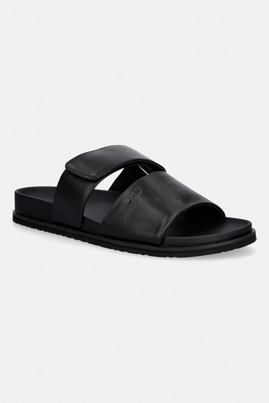 BOSS Ciabatte slide da uomo in pelle Hedrik nero 50563153.001
