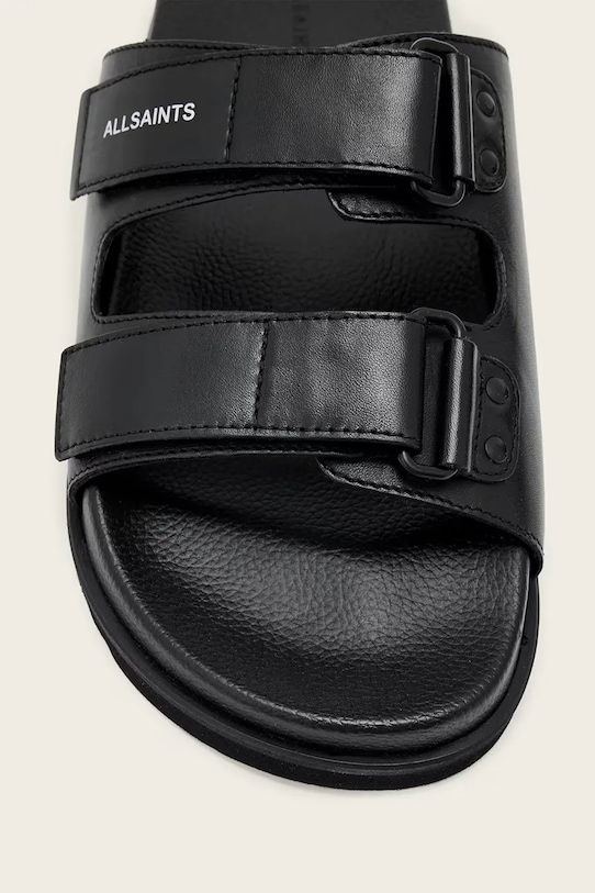 AllSaints klapki męskie skórzane Vex Sandal M032FE czarny