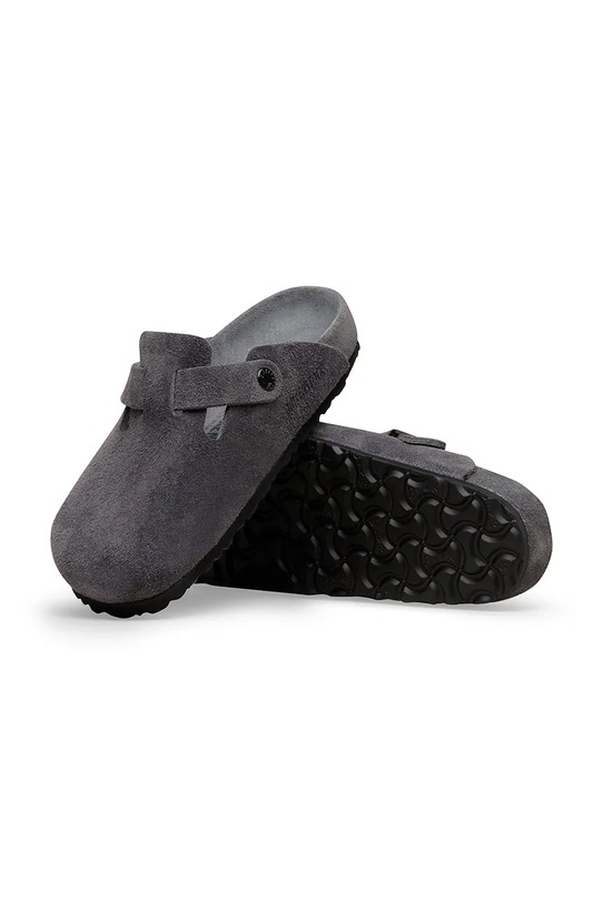 Birkenstock Boston EXQ LEVE klapki na płaskim obcasie męskie zamszowe szary 1031485
