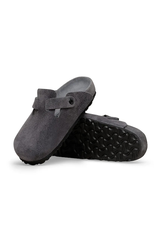 Birkenstock Boston EXQ LEVE klapki na płaskim obcasie męskie zamszowe szary 1031485