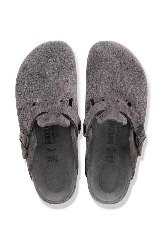 Birkenstock Boston EXQ LEVE klapki na płaskim obcasie męskie zamszowe 1031485 szary