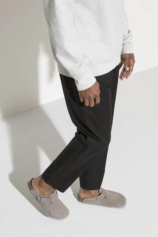 Birkenstock Boston SFB LEVE klapki na płaskim obcasie męskie zamszowe 1020549