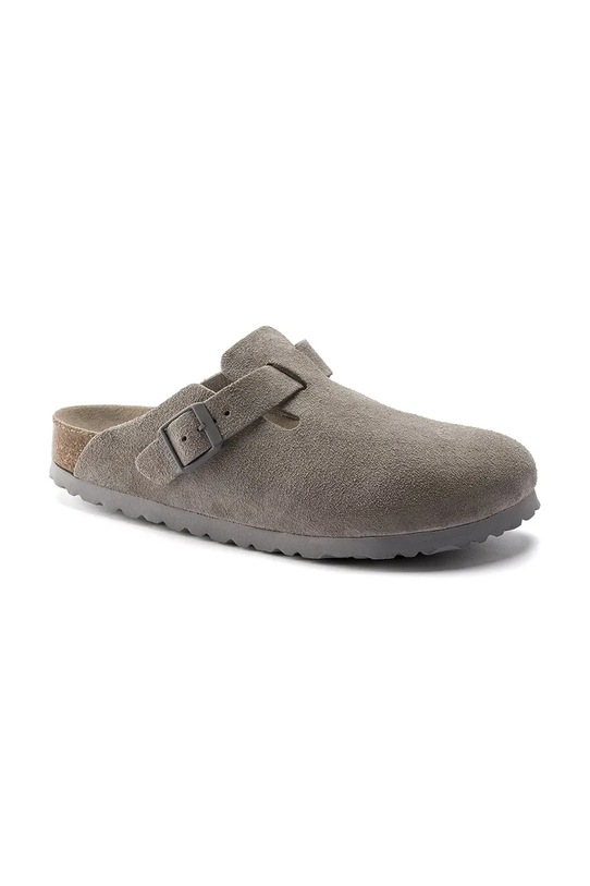 Birkenstock Boston SFB LEVE klapki na płaskim obcasie męskie zamszowe 1020549 szary SS26