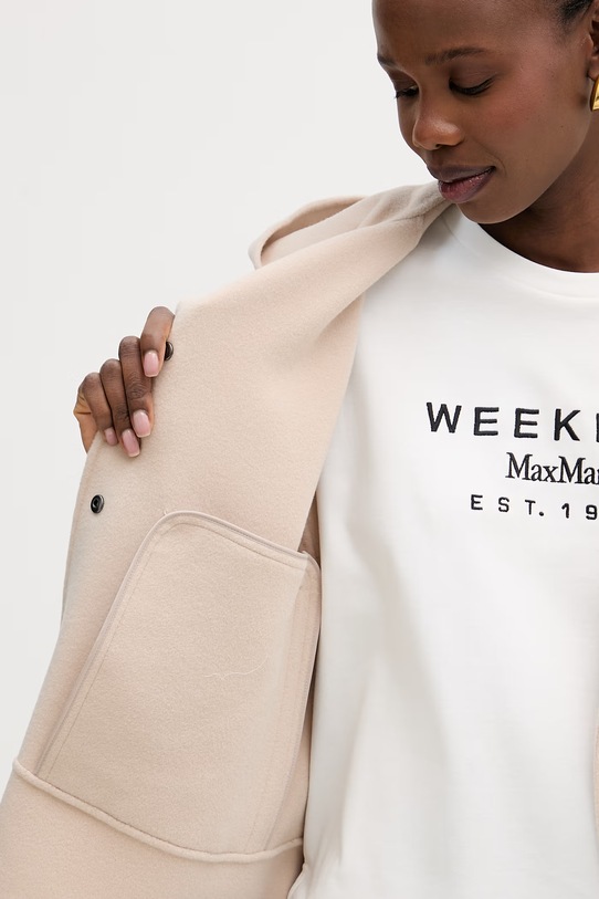 Weekend Max Mara płaszcz z dodatkiem wełny OLIATO 2615081021600 beżowy