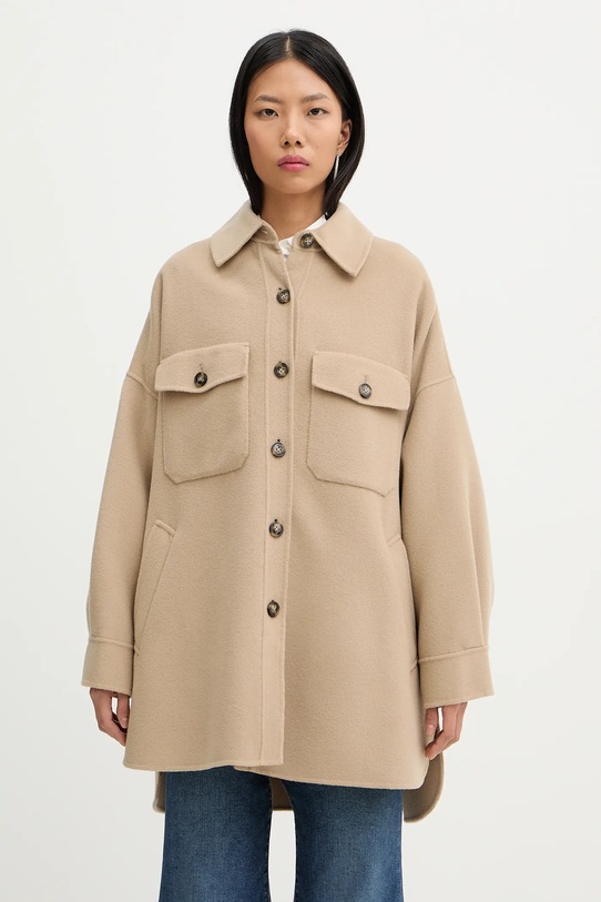 Weekend Max Mara kurtka koszulowa z dodatkiem wełny LASER nieocieplane beżowy 2615081041600