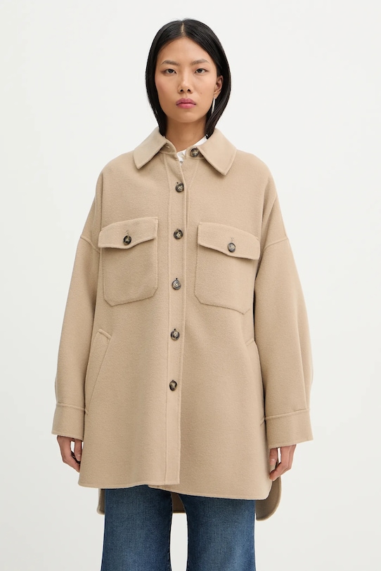 Weekend Max Mara kurtka koszulowa z dodatkiem wełny LASER nieocieplane beżowy 2615081041600