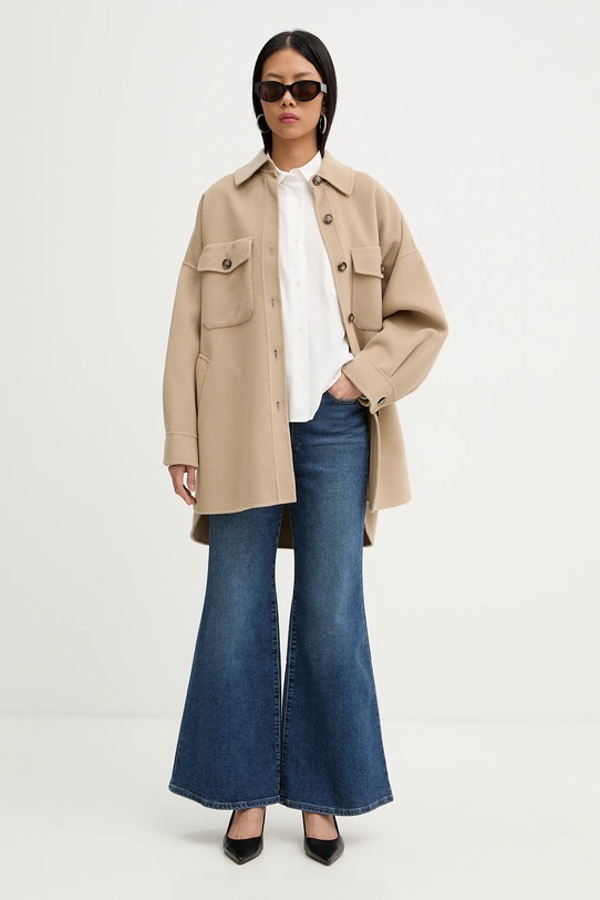 Weekend Max Mara kurtka koszulowa z dodatkiem wełny LASER 2615081041600 beżowy SS26