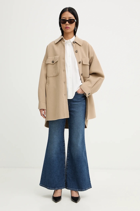 Weekend Max Mara kurtka koszulowa z dodatkiem wełny LASER 2615081041600 beżowy SS26