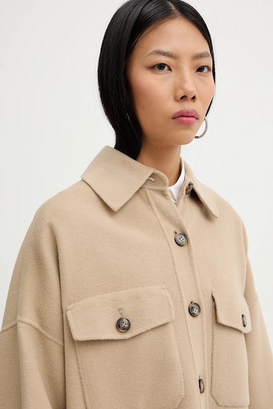Weekend Max Mara kurtka koszulowa z dodatkiem wełny LASER beżowy 2615081041600