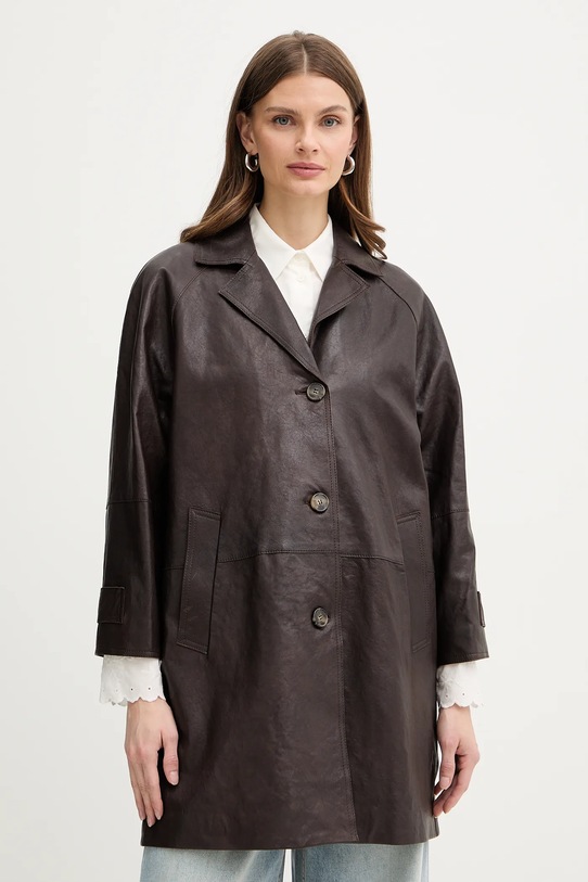 Weekend Max Mara płaszcz skórzany CAMINO nieocieplane brązowy 2615471011600
