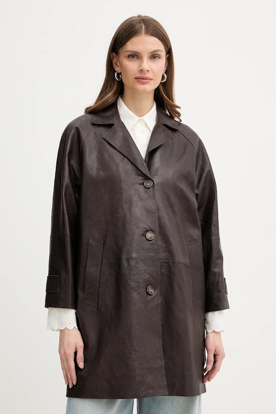 Weekend Max Mara płaszcz skórzany CAMINO nieocieplane brązowy 2615471011600