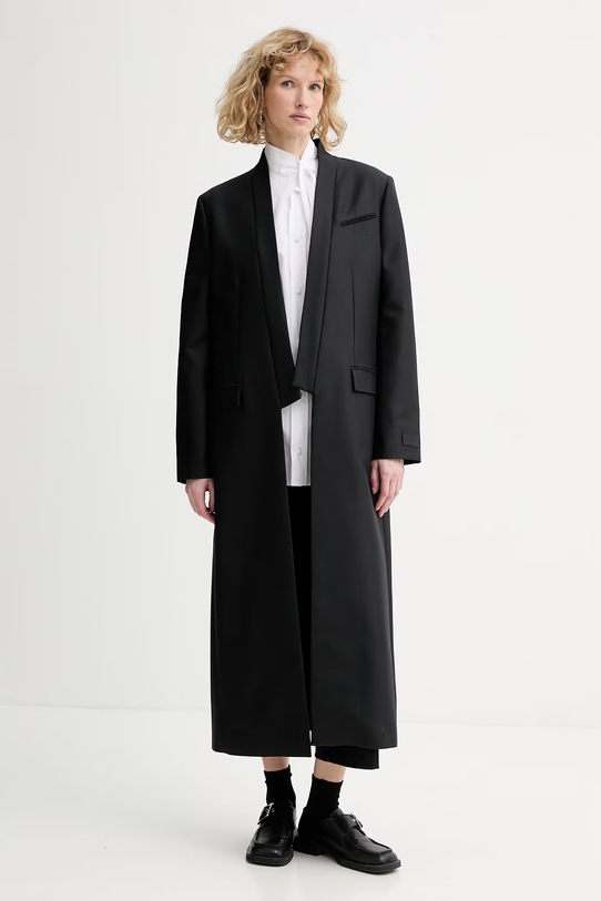 Kenzo płaszcz z dodatkiem wełny bez kaptura czarny FG52MA2459FA