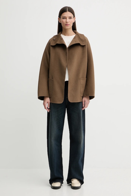 Tommy Hilfiger płaszcz z dodatkiem wełny WW0WW47758 brązowy SS26