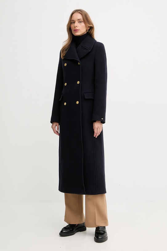 Tommy Hilfiger płaszcz z dodatkiem wełny granatowy WW0WW48415