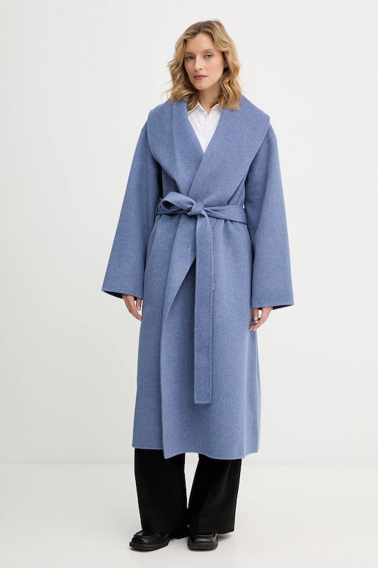 Calvin Klein płaszcz z dodatkiem wełny bez kaptura fioletowy LV044E537G