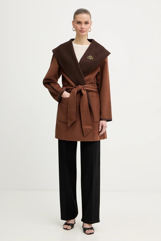 Odzież Karl Lagerfeld płaszcz dwustronny z dodatkiem wełny B1W15038 brązowy