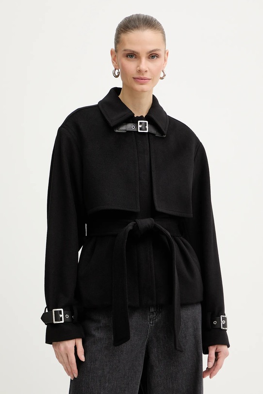 Karl Lagerfeld płaszcz z dodatkiem wełny pozostałe czarny B1W15004