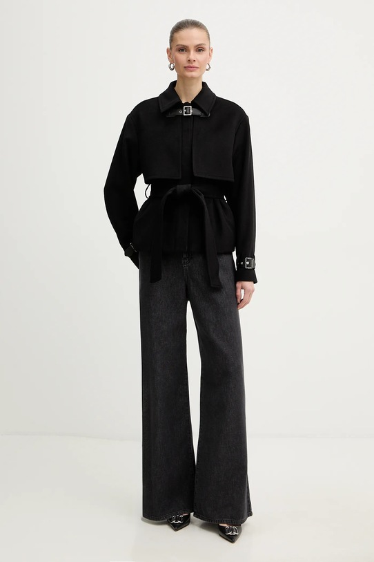 Karl Lagerfeld płaszcz z dodatkiem wełny B1W15004 czarny SS26