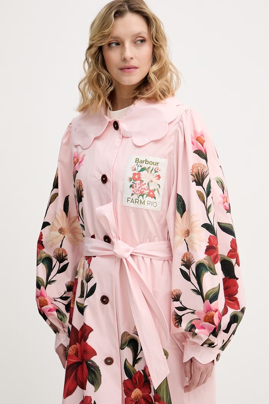 Barbour płaszcz damski x Farm Rio różowy LSP0333