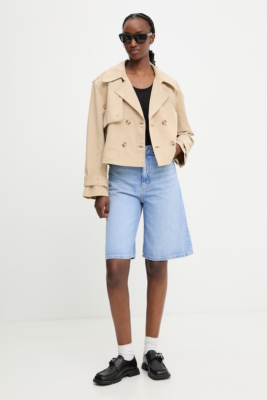 Guess Jeans krátký trenčkot dámský bavlněný W6GLZ3.WQ951 béžová SS26