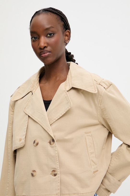 Guess Jeans krátký trenčkot dámský bavlněný béžová W6GLZ3.WQ951