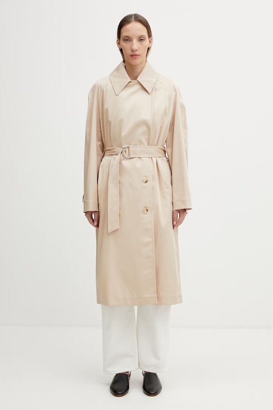 Lacoste trencz z bawełną damski beżowy BF9785