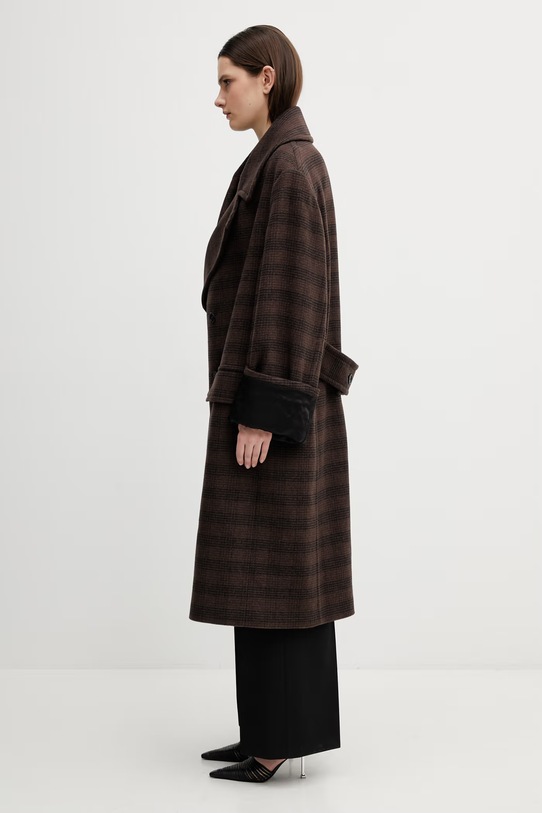 MM6 Maison Margiela płaszcz z dodatkiem wełny S52AA0190.M35472.M63 brązowy SS26