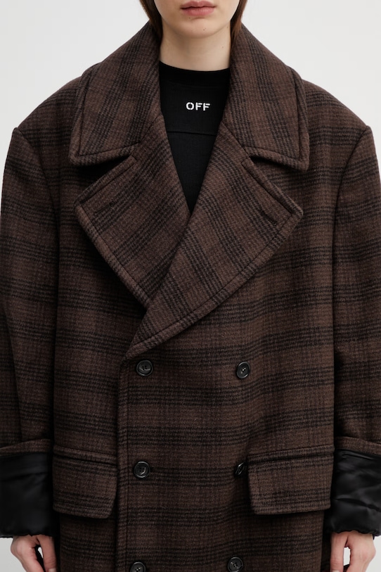 MM6 Maison Margiela płaszcz z dodatkiem wełny brązowy S52AA0190.M35472.M63