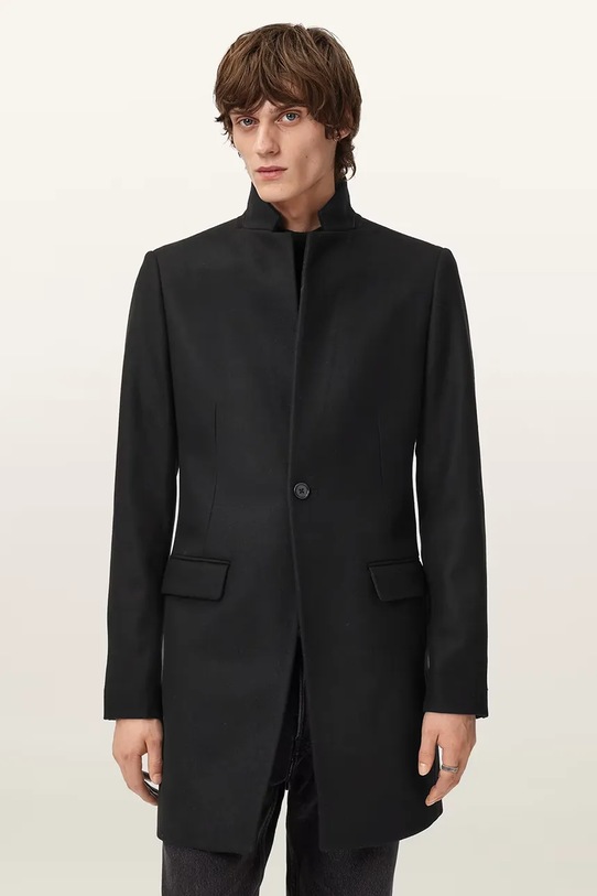 AllSaints płaszcz z dodatkiem wełny czarny M065OD