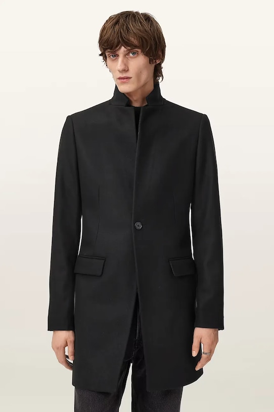 AllSaints płaszcz z dodatkiem wełny czarny M065OD