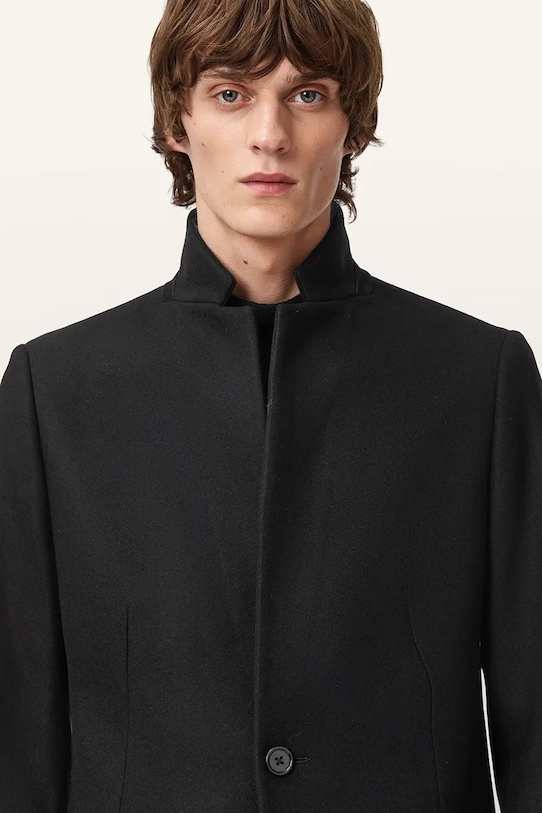 AllSaints płaszcz z dodatkiem wełny M065OD czarny