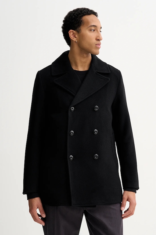 G-Star płaszcz z dodatkiem wełny bez kaptura czarny D27310.E155