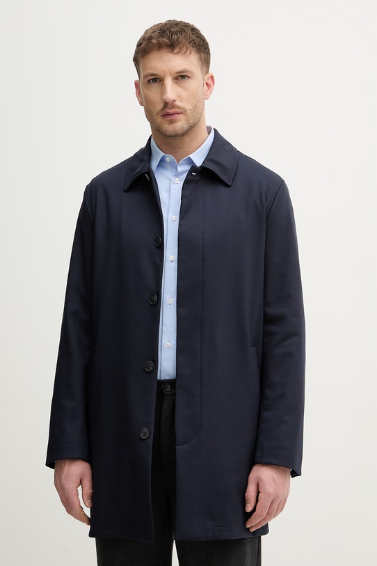 Trussardi płaszcz z dodatkiem wełny bez kaptura granatowy 0001M000002N