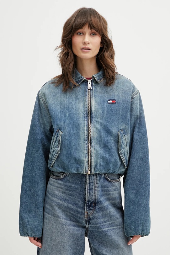 Βαμβακερό τζιν μπουφάν Tommy Jeans χωρίς κουκούλα μπλε DW0DW21982