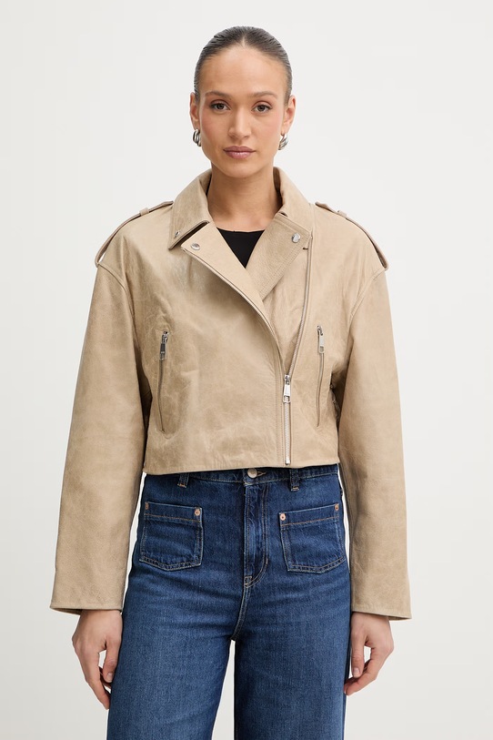 Kožená bunda BOSS Orange C Salace usňová koža béžová 50554143