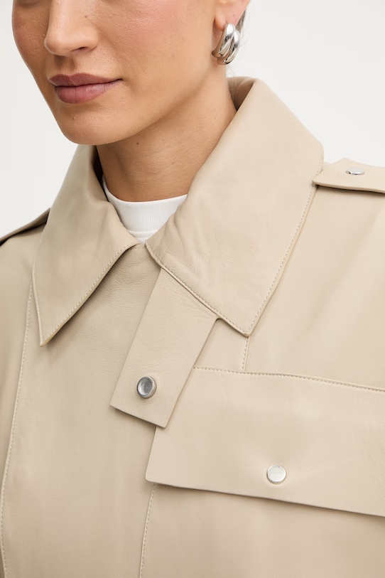 BOSS cappotto trench corto da donna in pelle Satila 50554146 beige